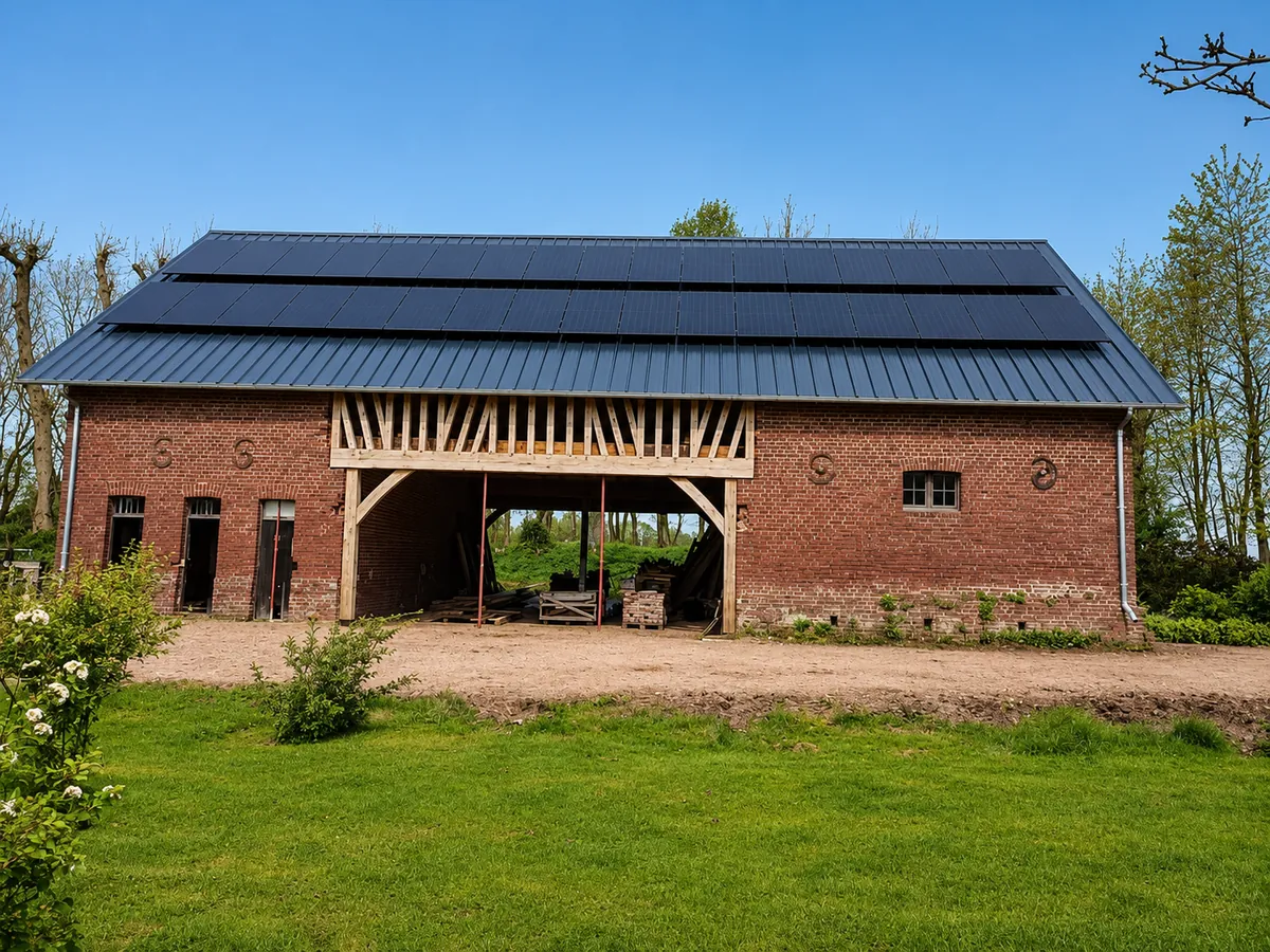 Panneaux photovoltaïques sur le toit d’une grange normande